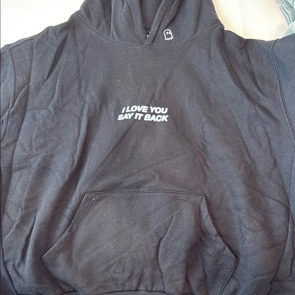 LONELY GHOST Black Hoodie with White Text